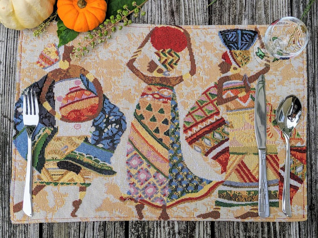DaDa Bedding Set of 4-Pieces Dancing Women African Kwanzaa Tapestry Dining Table Placemats 13” x 19” (18117)