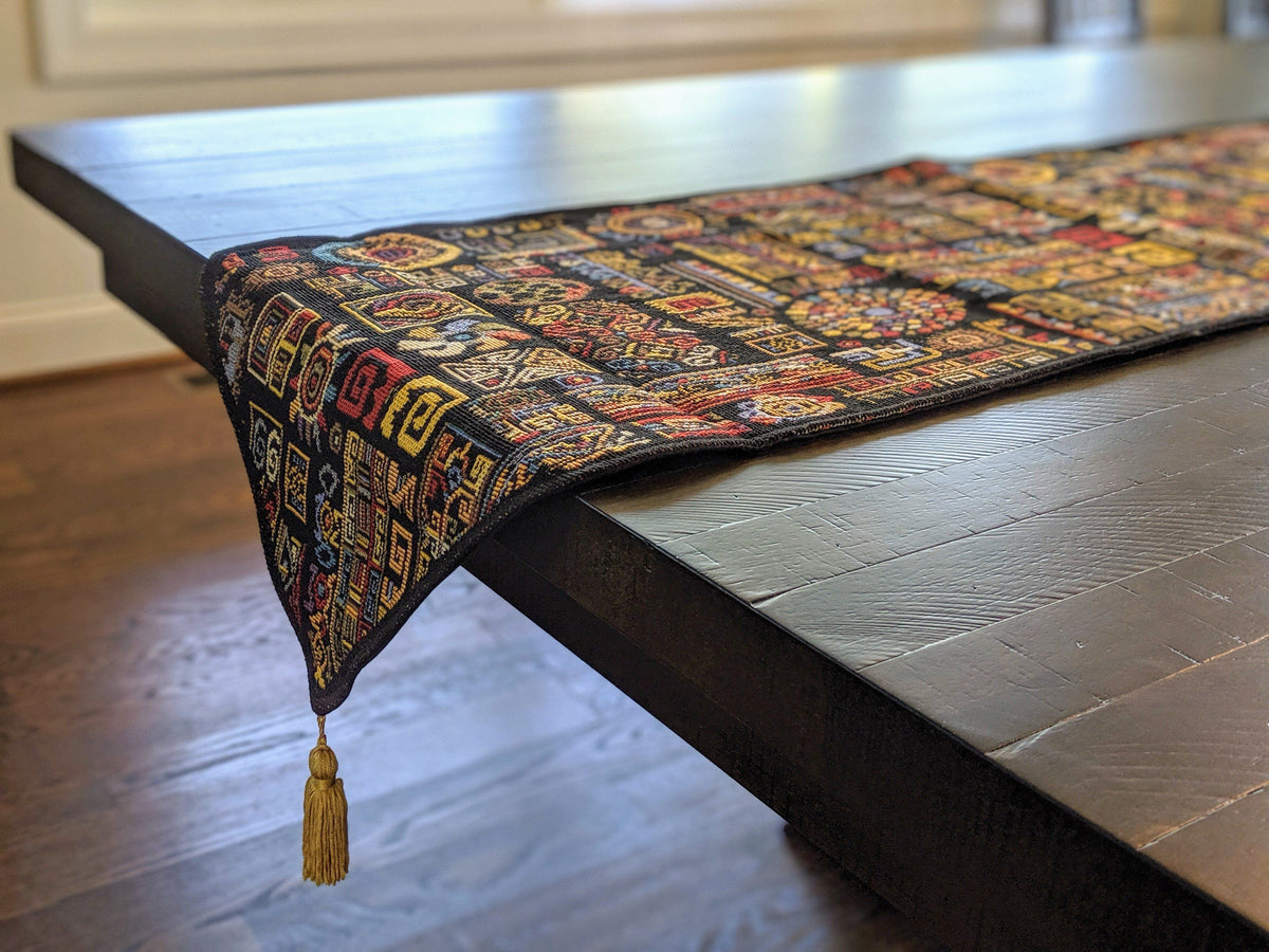 DaDa Bedding Ethnic Ornaments Geometric Black Elegant Woven Tapestry Dining Table Runner (18118)