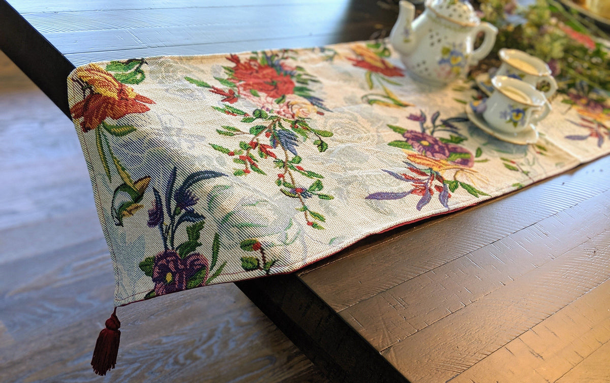 DaDa Bedding Floral Roses Tropical Paradise Birds Woven Tapestry Dining Table Runner (18116)