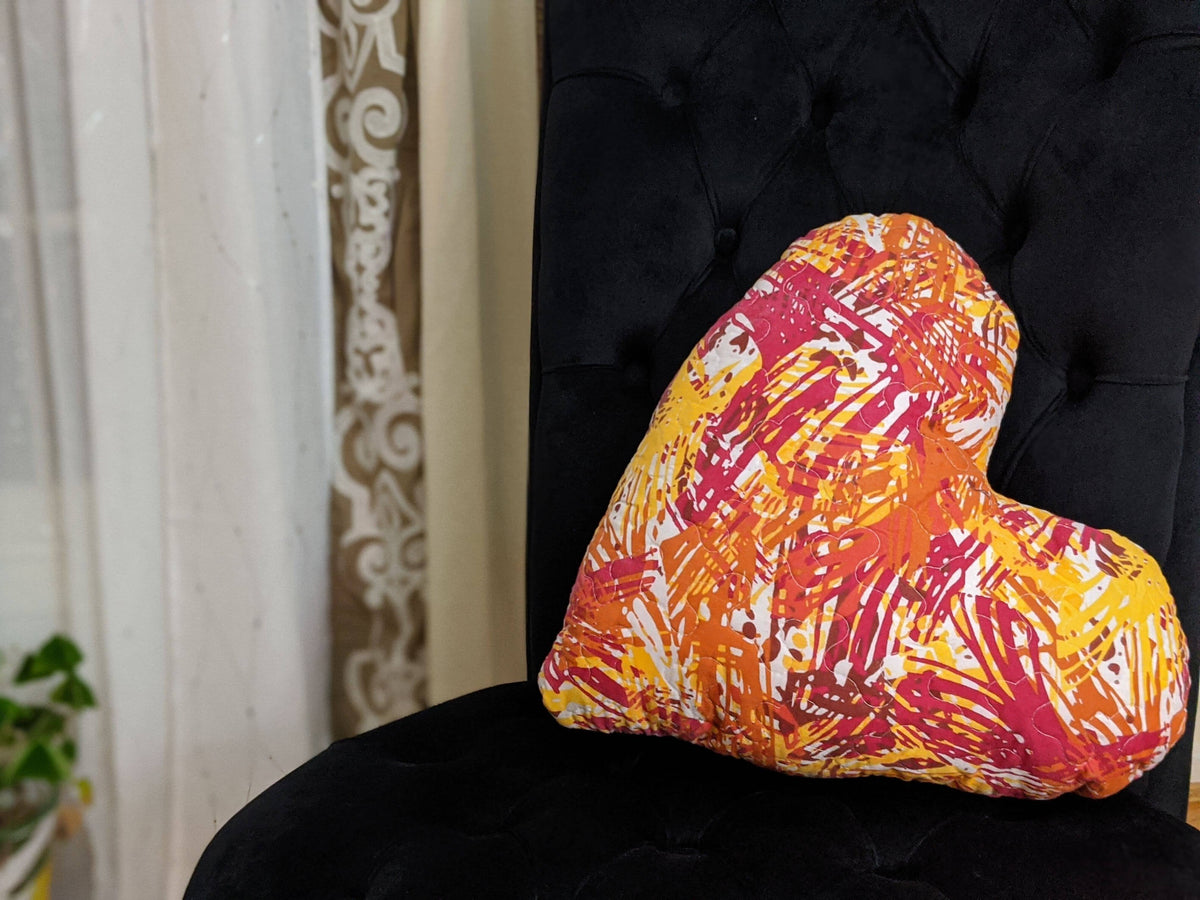 DaDa Bedding Hand-Made Sewn Marble Painted Heart Shaped Reversible Colorful Throw Pillow - 16” x 14”