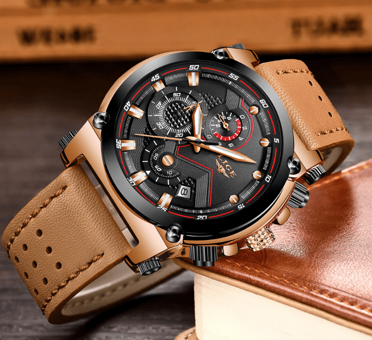 Men's Waterproof Modern Watch With Leather Belts, Stainless Steel Case Excellent Look Perfect Gift