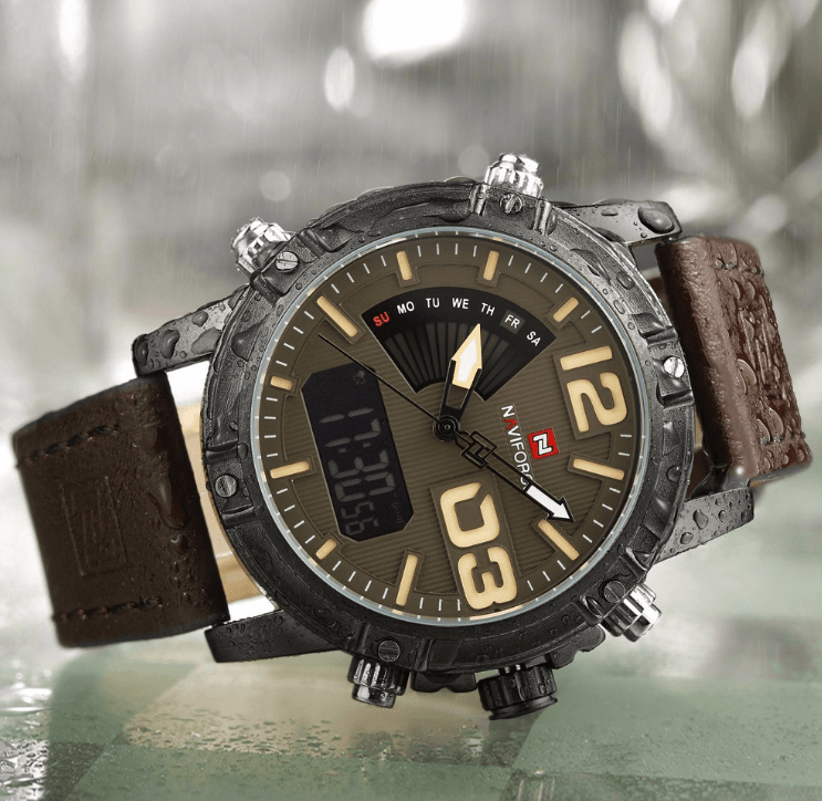 Men's Multifunction Digital Analog Waterproof Watch With Alarm And Automatic Time Zones Unique Design Excellent Gift