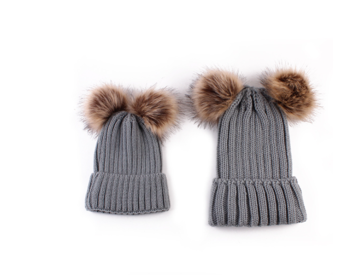 Modern Trend Children's Winter Toddler Baby Kids hat Cap With Two Double Pompom Ears Funny Hat
