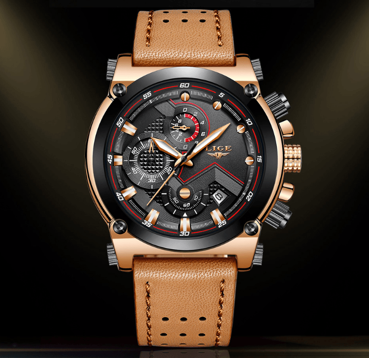 Men's Waterproof Modern Watch With Leather Belts, Stainless Steel Case Excellent Look Perfect Gift