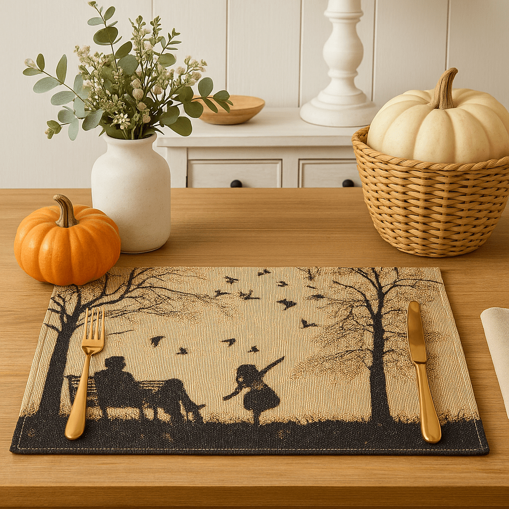 DaDalogy Bedding Set of 4 Pieces Autumn Birds Blessing Tapestry Dining Placemats 13” x 19” (Halloween)