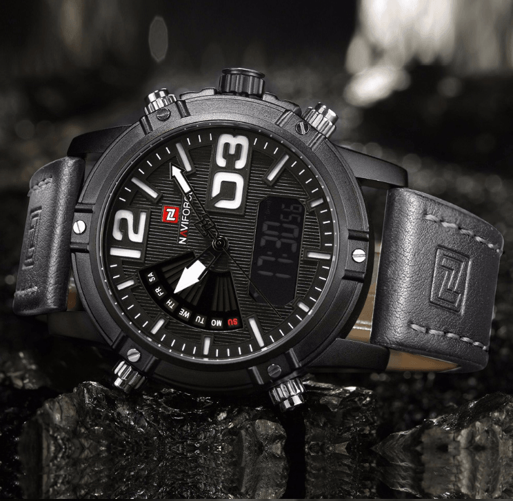 Men's Multifunction Digital Analog Waterproof Watch With Alarm And Automatic Time Zones Unique Design Excellent Gift