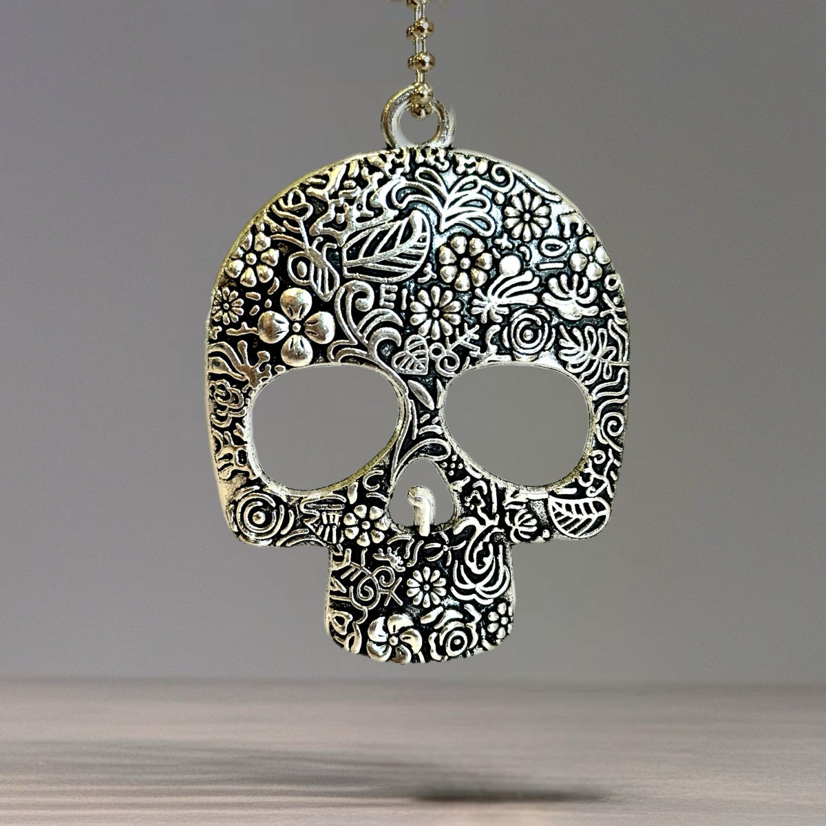 Large Metal Floral Skull Charm - Tumbler Handle Charm