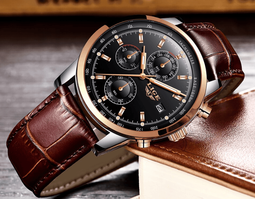 Men's  Waterproof Watch With Chronometers Date Display And Fluorescent Pointers Excellent Look Perfect Gift