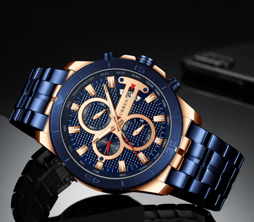 Men's Waterproof  Watch With Chronometers Day View And Fluorescent Hands Unique  Luxury Design  Perfect Gift