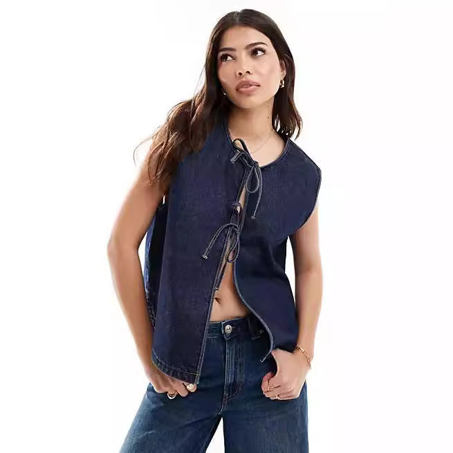 Fashion Rope Sleeveless Women's Denim Vest