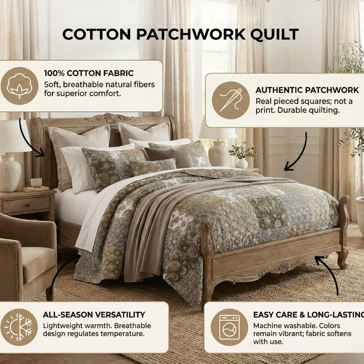 DaDa Bedding Bohemian Olive Brown Moroccan Paisley Floral Filigree Patchwork Cotton Bedspread Set (JHW-885)