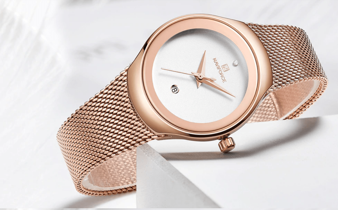 Women's Elegant Stainless Steel Watch With Braided Steel Bracelet Excellent Background Waterproof Wristwatch Unique Design Perfect Gift