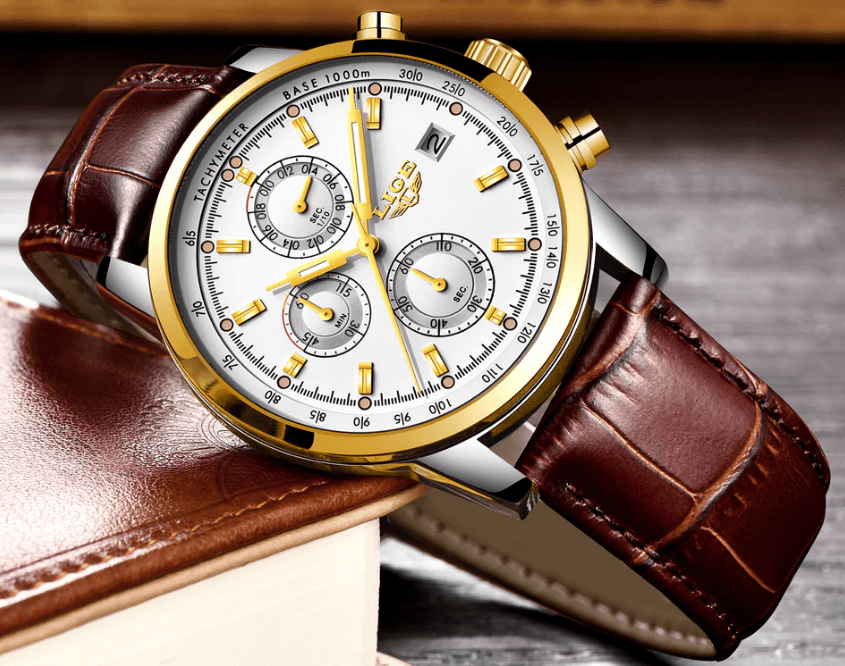 Men's  Waterproof Watch With Chronometers Date Display And Fluorescent Pointers Excellent Look Perfect Gift