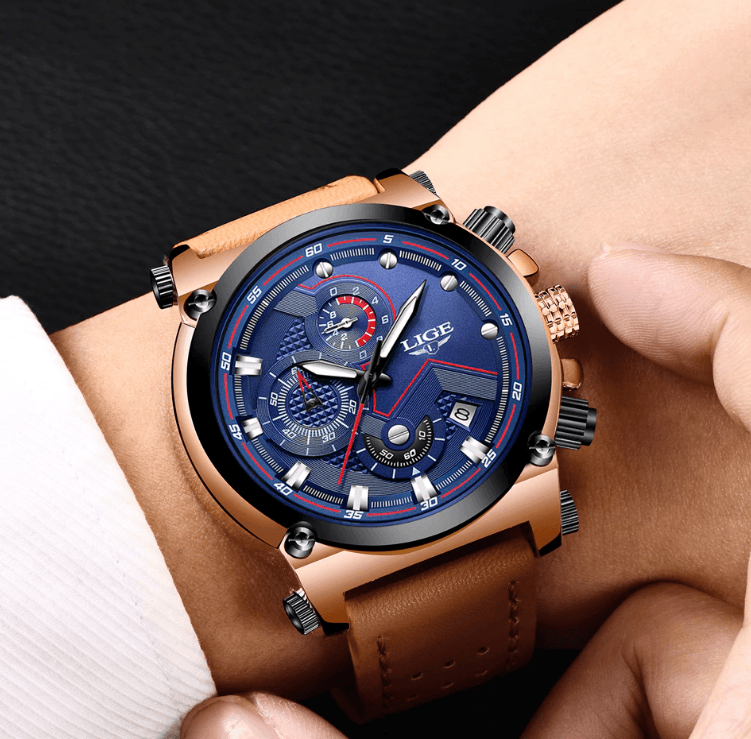 Men's Waterproof Modern Watch With Leather Belts, Stainless Steel Case Excellent Look Perfect Gift