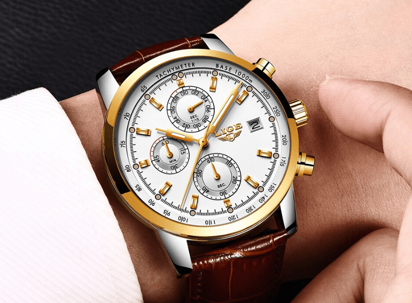 Men's  Waterproof Watch With Chronometers Date Display And Fluorescent Pointers Excellent Look Perfect Gift