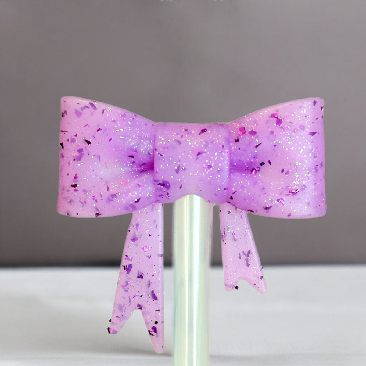 Violet Confetti 3D Bow Straw Topper