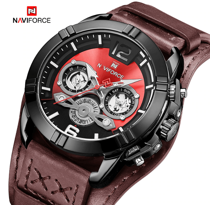 Men's Leather Waterproof Watch With Chronometers And Fluorescent Hands Excellent Design Perfect Gift