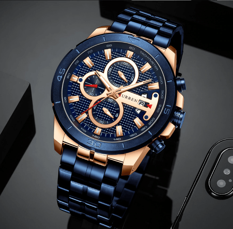 Men's Waterproof  Watch With Chronometers Day View And Fluorescent Hands Unique  Luxury Design  Perfect Gift