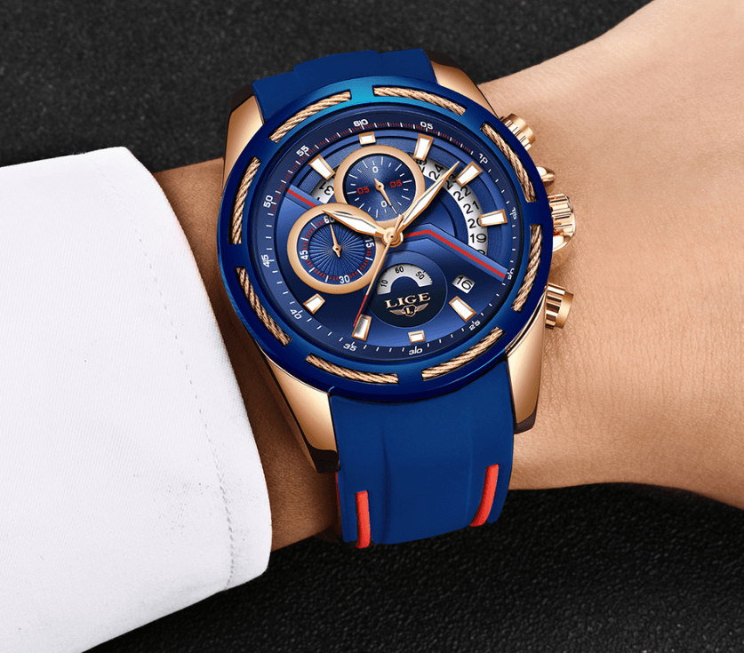 Men's Waterproof Modern Watch With Rubber Straps Multifunction Watches Unique Design Perfect Gift