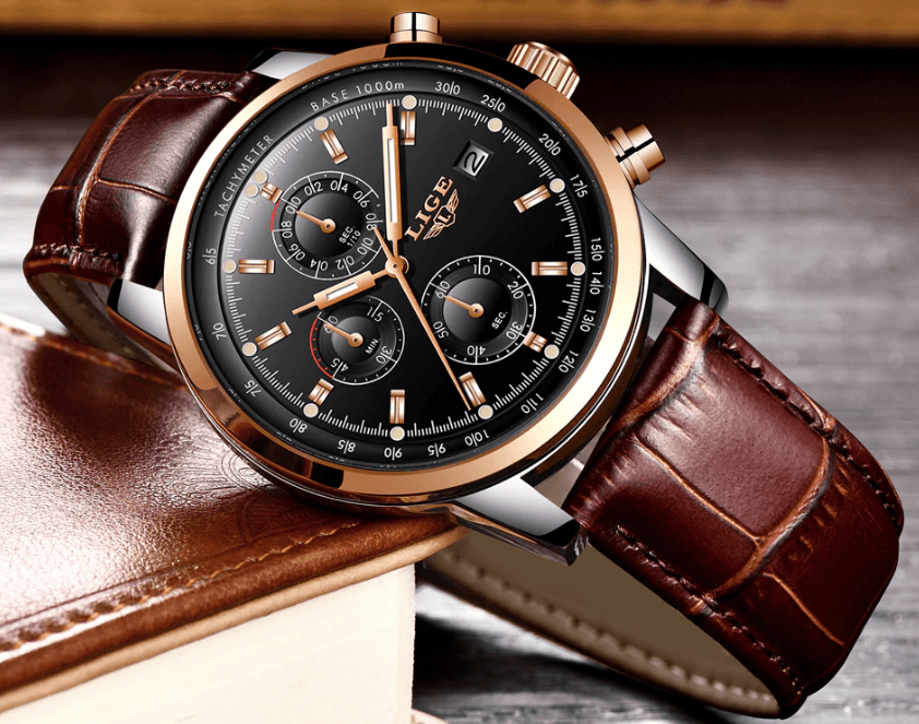 Men's  Waterproof Watch With Chronometers Date Display And Fluorescent Pointers Excellent Look Perfect Gift