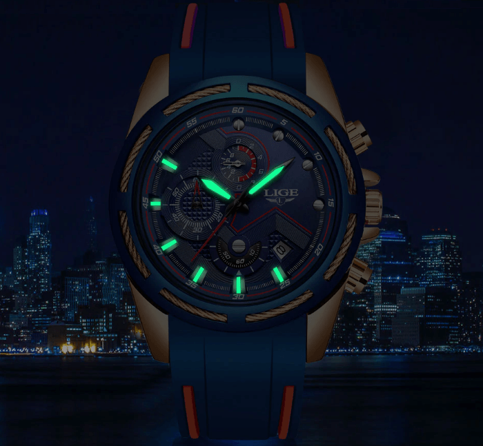 Men's Waterproof Modern Watch With Rubber Straps Multifunction Watches Unique Design Perfect Gift