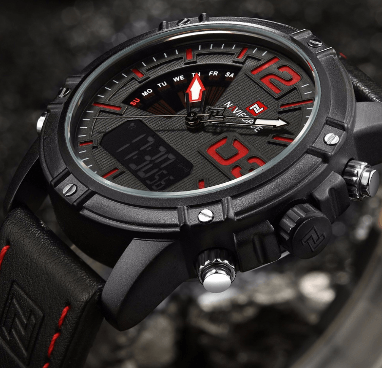 Men's Multifunction Digital Analog Waterproof Watch With Alarm And Automatic Time Zones Unique Design Excellent Gift