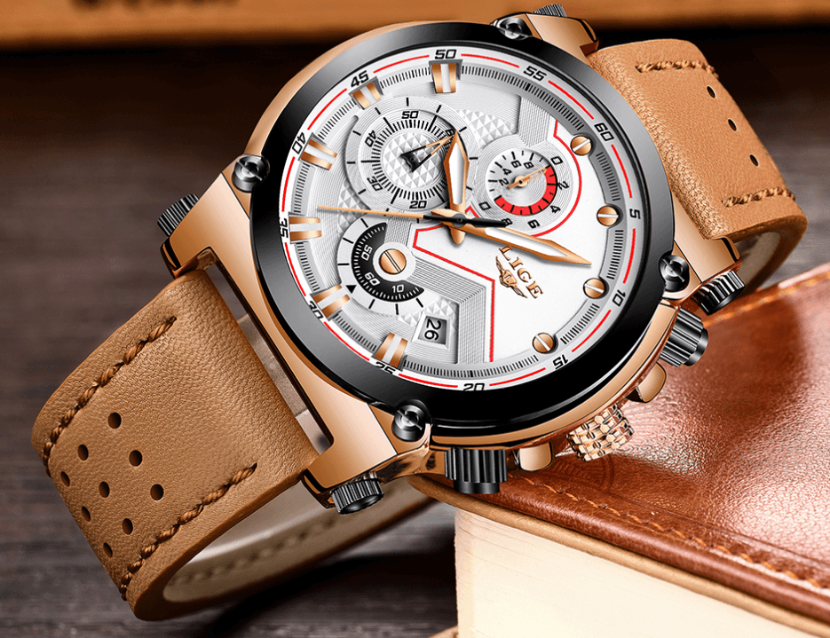 Men's Waterproof Modern Watch With Leather Belts, Stainless Steel Case Excellent Look Perfect Gift