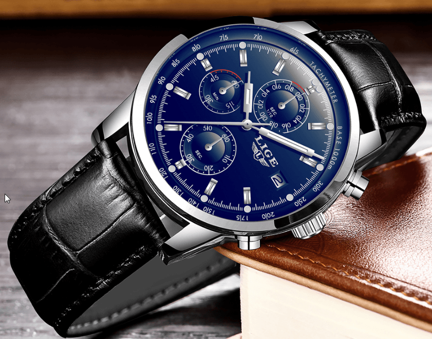 Men's  Waterproof Watch With Chronometers Date Display And Fluorescent Pointers Excellent Look Perfect Gift