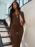 Women's Long Sleeve Jumpsuit With Long Metal Zipper For Autumn And Winter