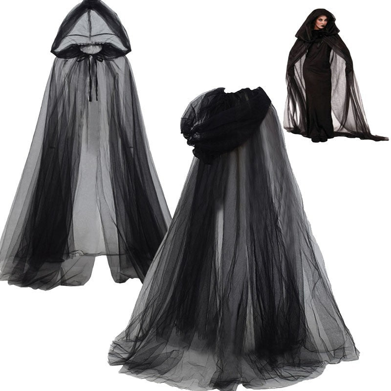 Halloween Ghost Hooded Cloak Death Witch Mesh Cloak Ball Performance Costume