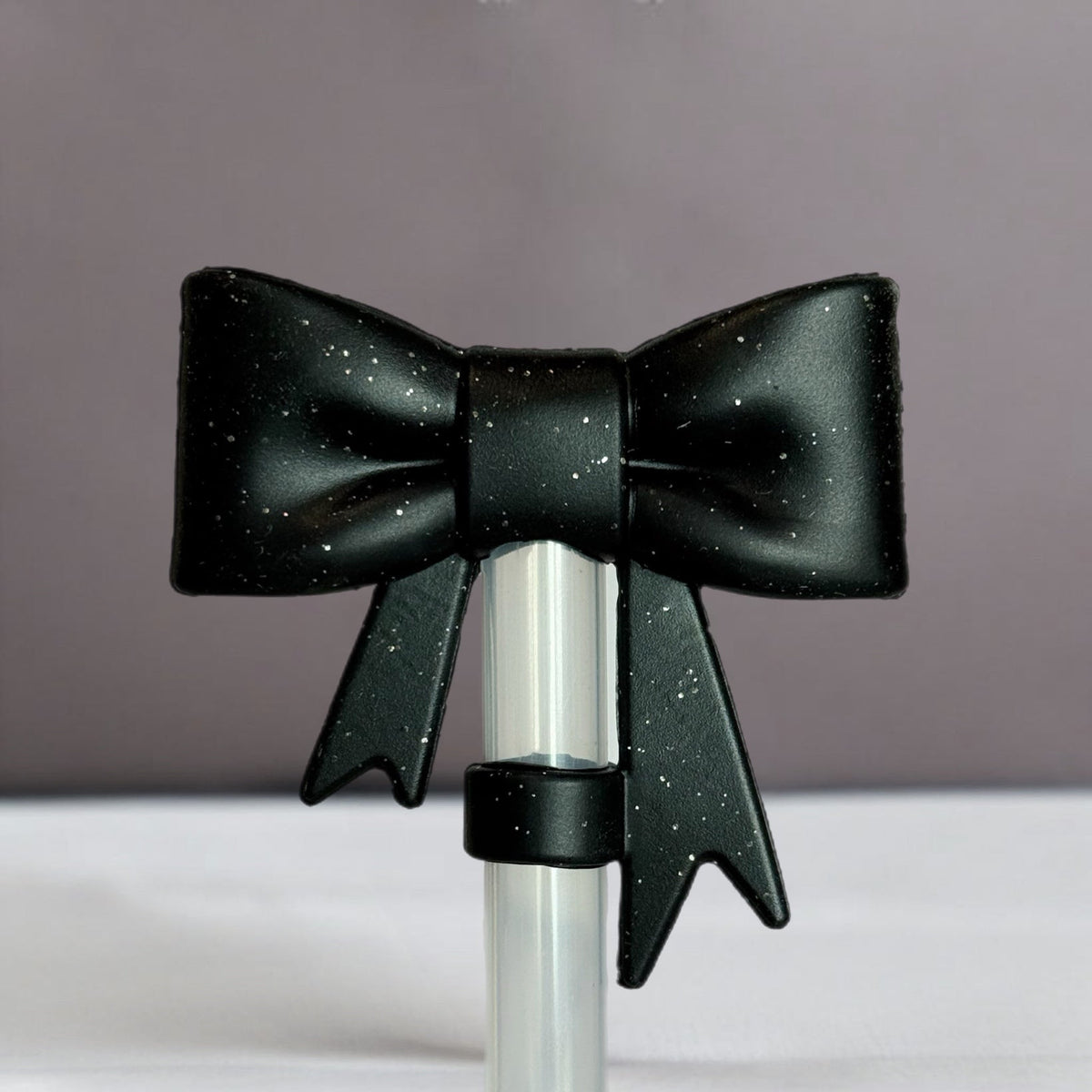 Black Glitter 3D Bow Straw Topper
