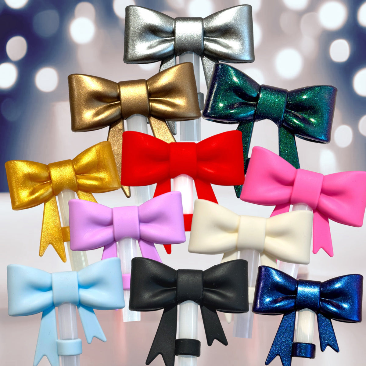 Cream 3D Bow Straw Topper