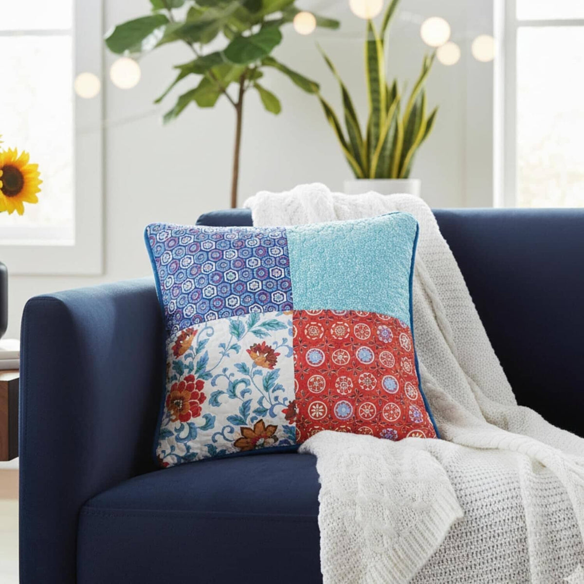 DaDa Bedding Set of 2-Pieces Bohemian Vibes Patchwork Floral Throw Pillow Covers, 18" x 18" (JHW878)