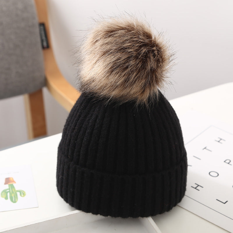 Trend New Winter Children Boy Girl Crochet Artificial Pompom Hat Knitted Toddler Kids Caps With Pompon Baby Beanie For Girls and Boys