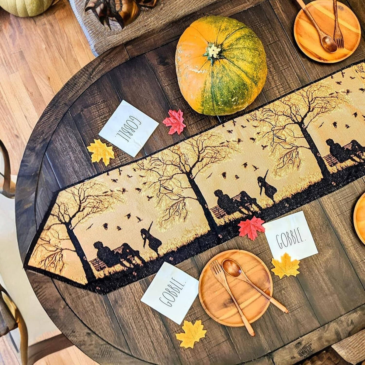 DaDalogy Autumn Birds Family Gathering Woven Tapestry Dining Table Runner (18198)