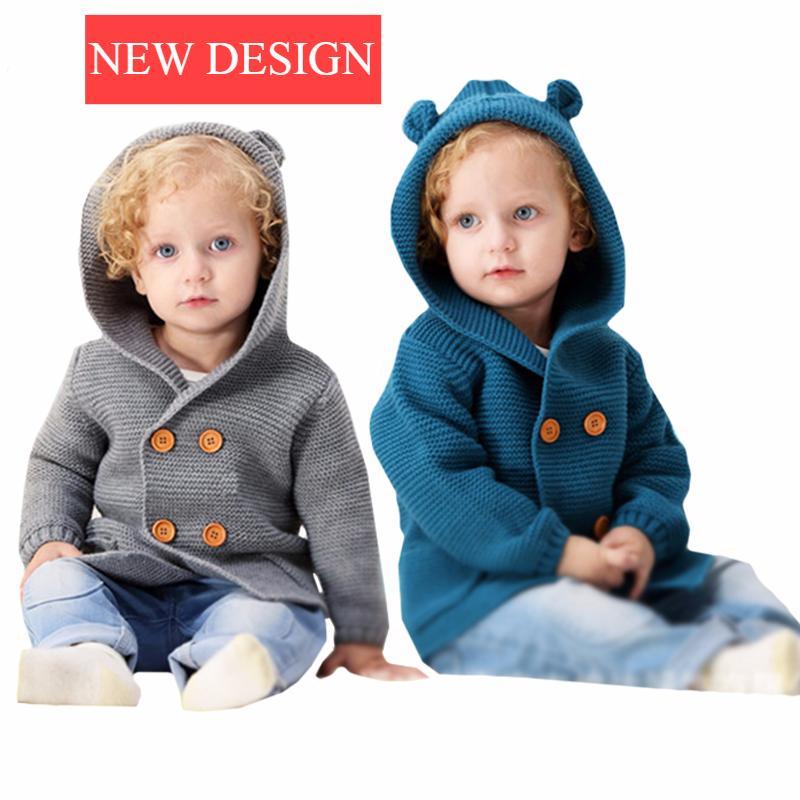 Knitting Cardigan Warm Long Sleeve Hooded Sweaters for Newborn Infant