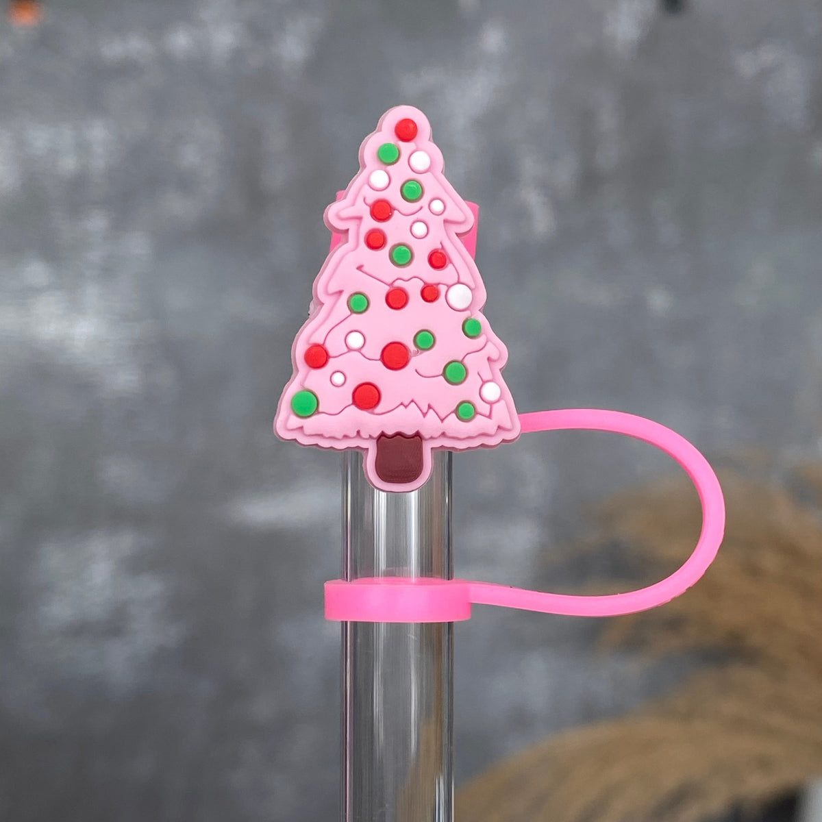 Christmas Tree Straw Topper- Pink