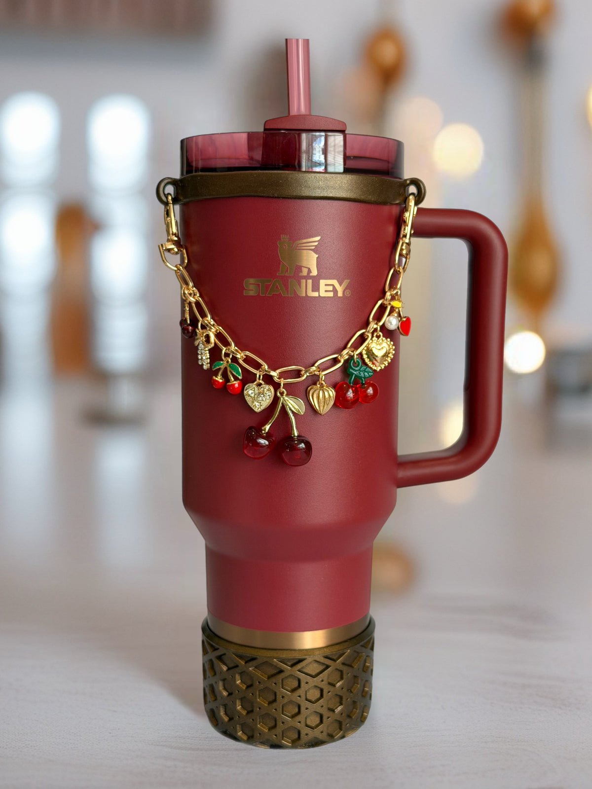 Red Velvet Cherry Deluxe Tumbler Charm Necklace