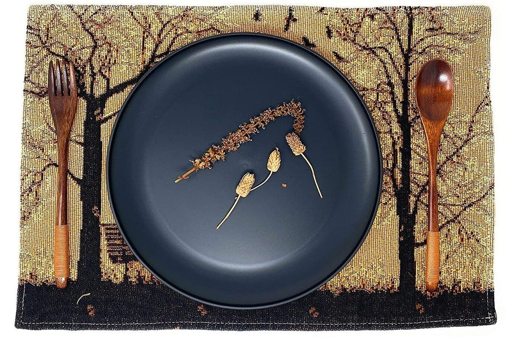 DaDalogy Bedding Set of 4 Pieces Autumn Birds Blessing Tapestry Dining Placemats 13” x 19” (Halloween)