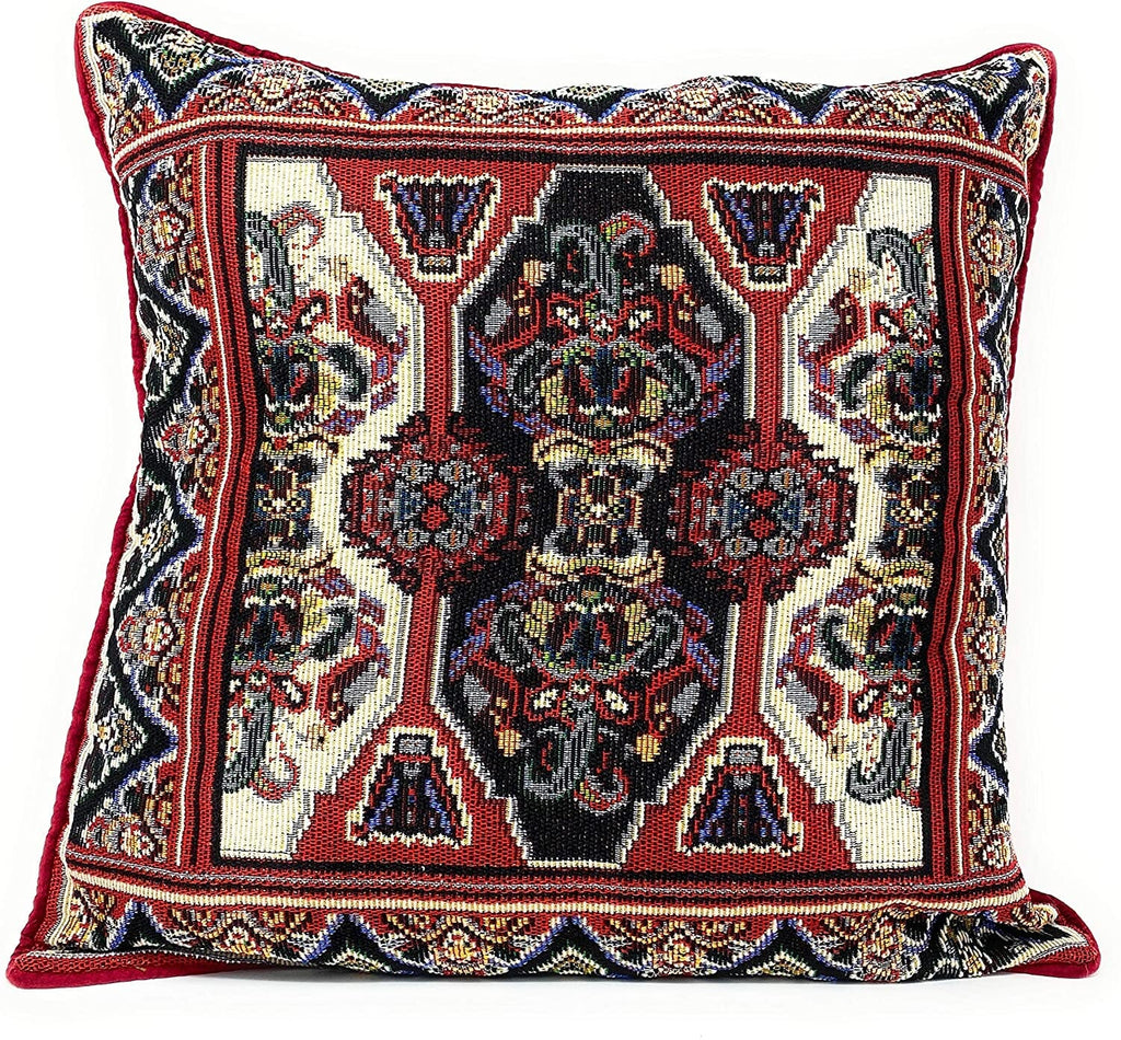 DaDalogy Elegant Majestic Kilim Red Rug Ornate Tapestry Throw Pillow Covers 16" x 16" (18195)