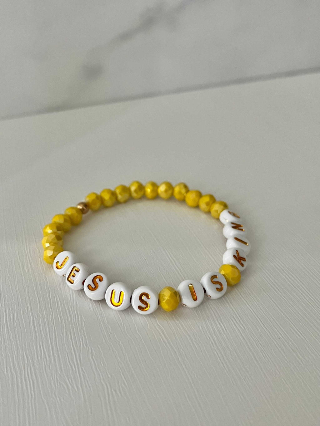 Jesus Is King Bead Bracelet – Vibrant Yellow Faith Jewelry