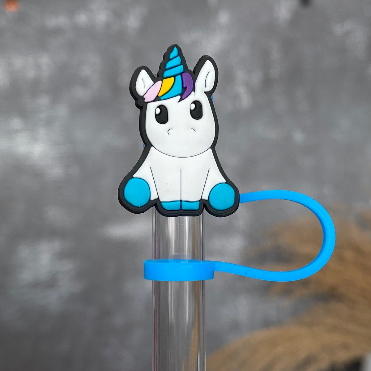Unicorn Straw Topper- Blue white