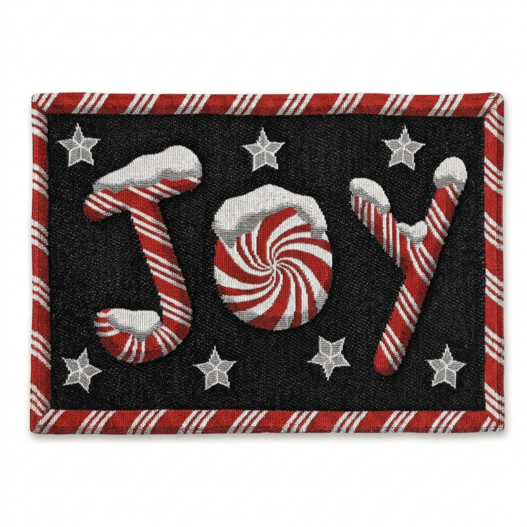 DaDa Bedding Set of 4-Pieces Peppermint Joy Holiday Tapestry Placemats 13” x 19” (12904)