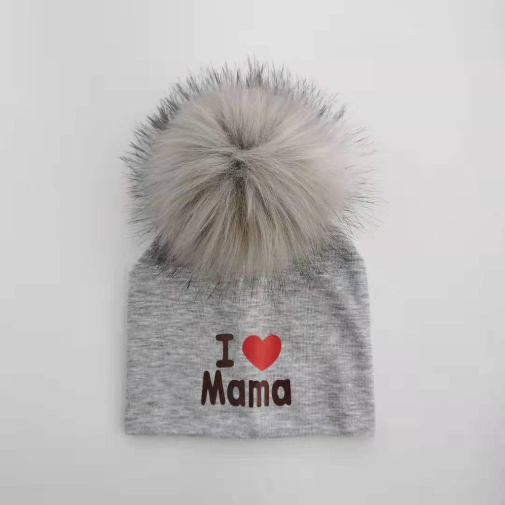 Newborn Cotton Hats Baby Pom Pom Childre Infant Hats For BabY Boys and Girls Wth Printed "I love mama " and " Design