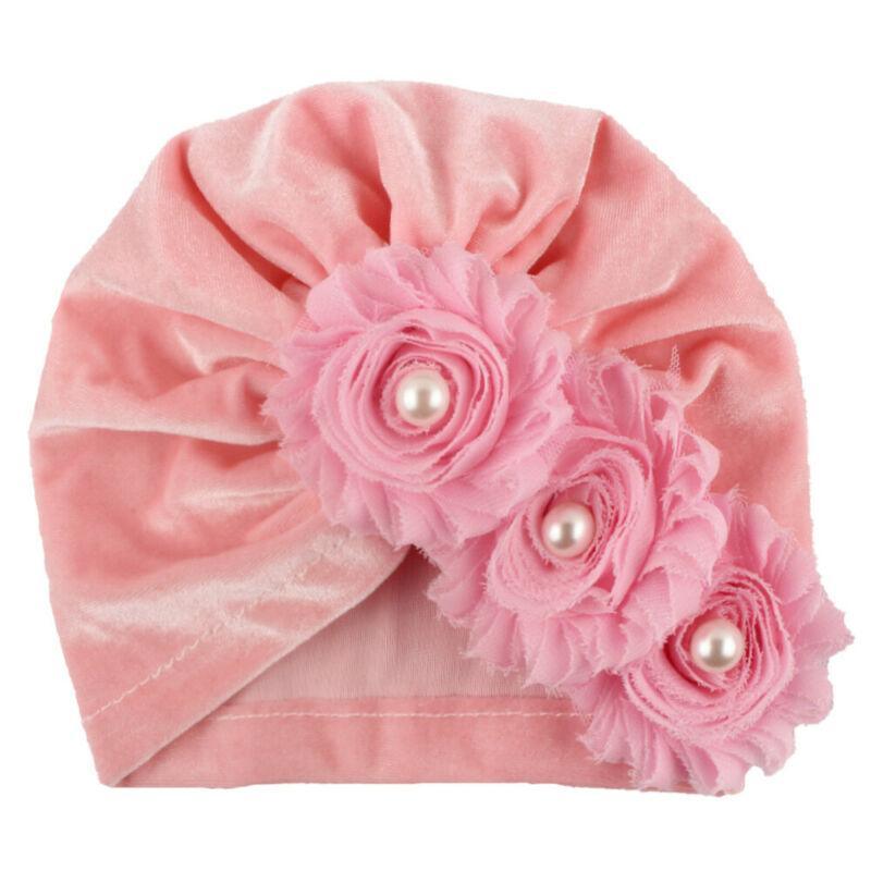Handmade Baby Accessories Newborn Kids Baby Boy Girl Indian Turban Twist Knot Beanie Hat Pearl Flower Style