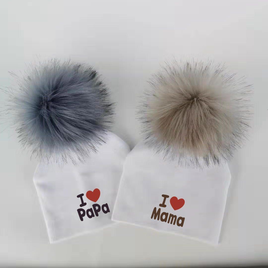 Newborn Cotton Hats Baby Pom Pom Childre Infant Hats For BabY Boys and Girls Wth Printed "I love mama " and " Design