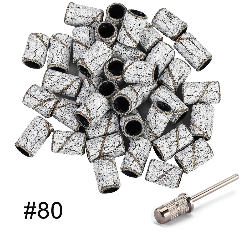 BNG 100pcs Sanding Cap Bands For Electric Manicure Machine 240/180/120/80 Grit Nail Drill Grinding Bit Files Pedicure Tool Set