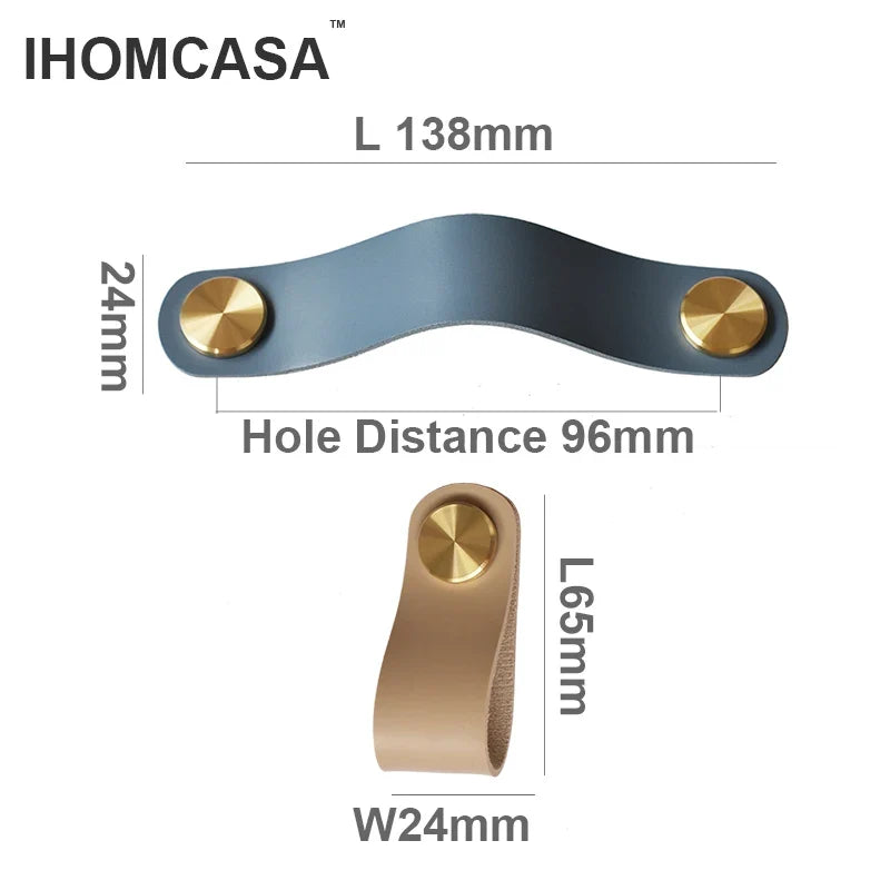 IHOMCASA Nordic Gold Brass Cabinet Knob Furniture Drawer Door Handle Kitchen Cabinet Pulls Wardrobe Handle Artificial Leather