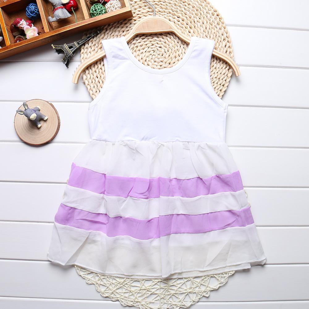 Baby Girl Clothes for Kids with Cute Purple Stripe and Round Neck  Sleeveless Chiffon Dresses For Girls