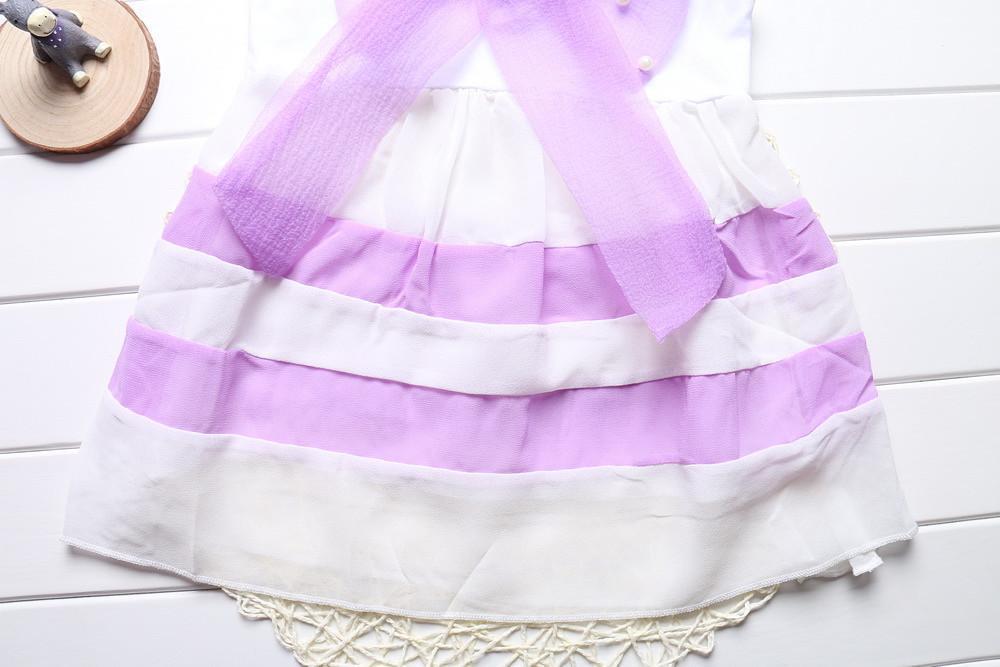 Baby Girl Clothes for Kids with Cute Purple Stripe and Round Neck  Sleeveless Chiffon Dresses For Girls